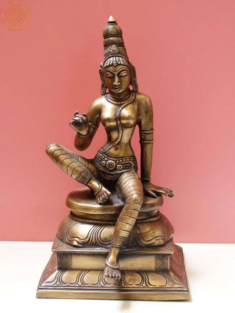 12" Brass Devi Parvati Seated Statue for Pooja