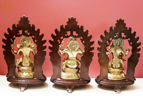 12" Brass Ganesha Lakshmi Saraswati Set