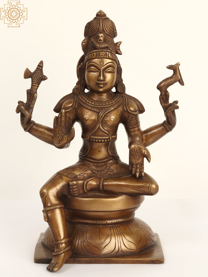 11" Pashupatinath Seated Brass Statue with Pedestal