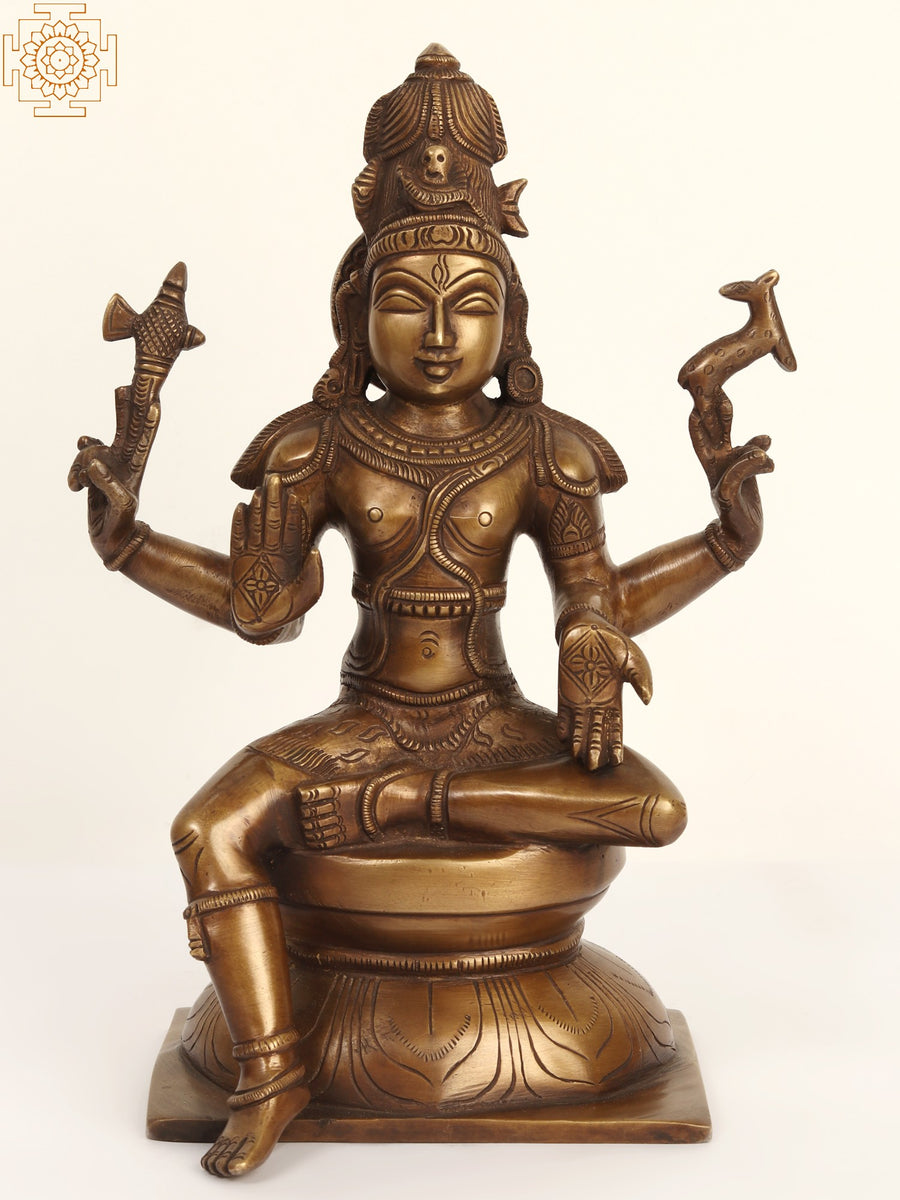 11" Pashupatinath Seated Brass Statue with Pedestal