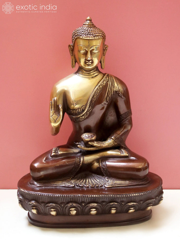 10" Gautam Buddha Preaching Dharma Brass Statue