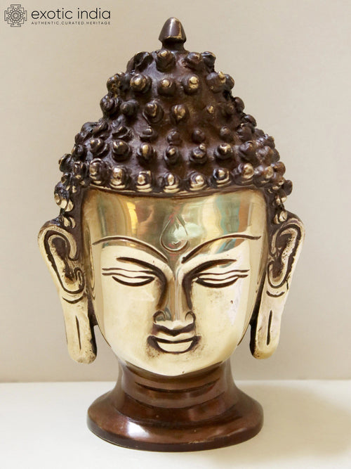 6" Brass Buddha Head Statue for Home Decor