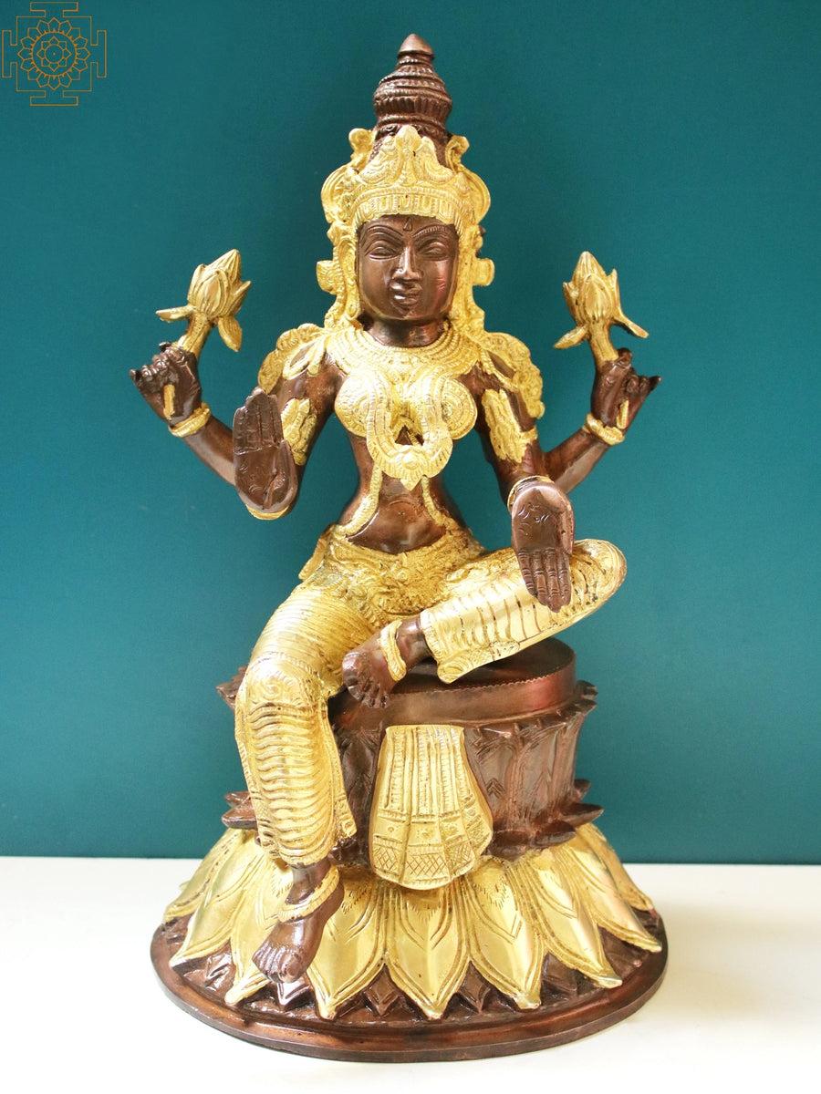 14" Blessing Goddess Lakshmi Brass Statue for Pooja
