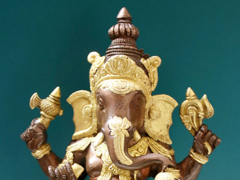 14" Lord Ganesha Seated on Lotus Design Pedestal