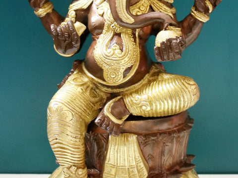 14" Lord Ganesha Seated on Lotus Design Pedestal