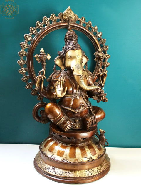 27" Blessing Ganesha Seated on Pedestal