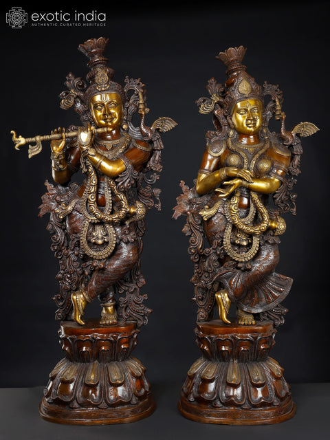 48'' Radha Krishna Divine Pair | Brass Statue