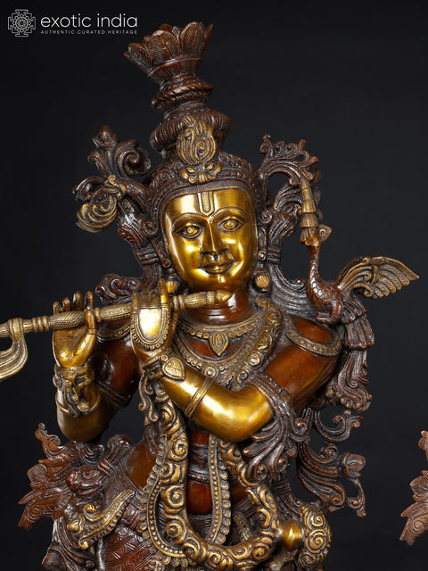 48'' Radha Krishna Divine Pair | Brass Statue