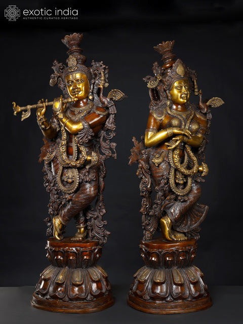 48'' Radha Krishna Divine Pair | Brass Statue