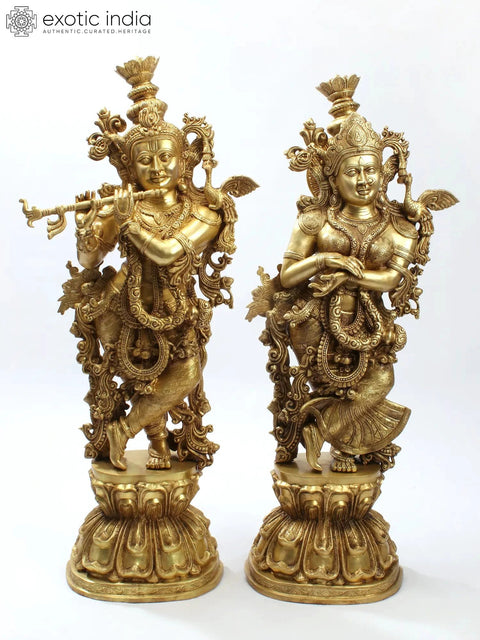 48'' Radha Krishna Divine Pair | Brass Statue