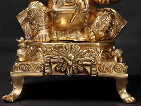 17'' Hindu God Ganesha Seated On Chowki | Brass Statue