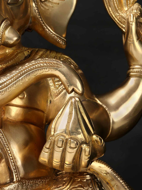 17'' Hindu God Ganesha Seated On Chowki | Brass Statue