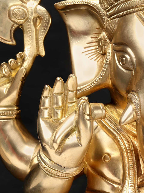 17'' Hindu God Ganesha Seated On Chowki | Brass Statue