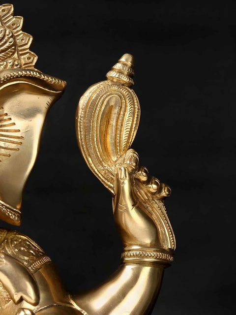 17'' Hindu God Ganesha Seated On Chowki | Brass Statue