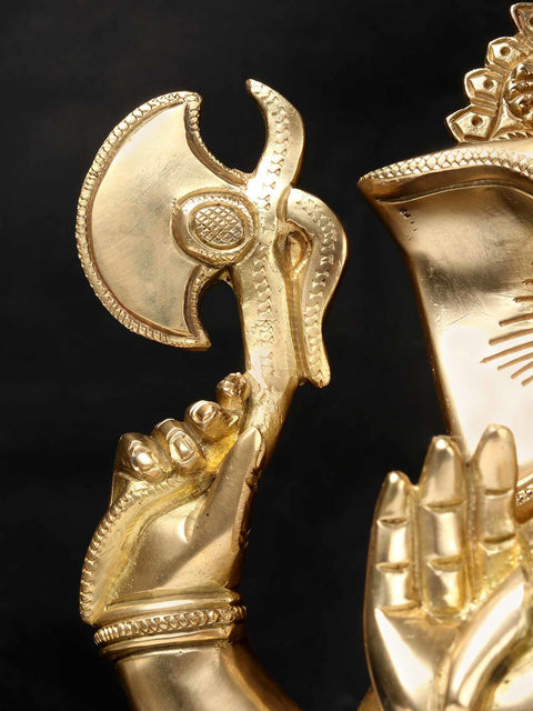 17'' Hindu God Ganesha Seated On Chowki | Brass Statue