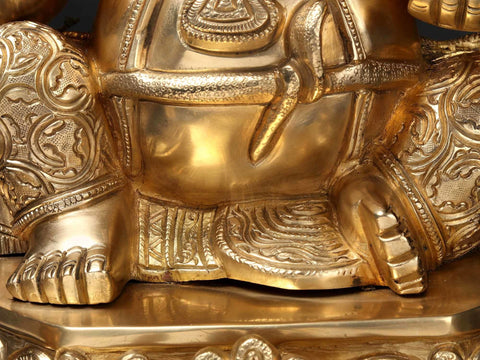 17'' Hindu God Ganesha Seated On Chowki | Brass Statue