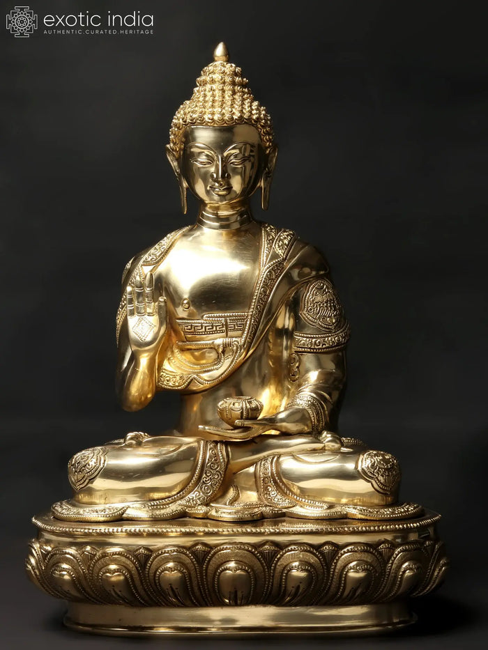 17" Buddha in Vitark Mudra Brass Statue Handmade