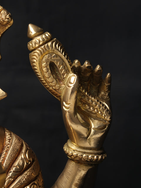 10'' Seated Lord Ganesha In Turban | Brass Statue