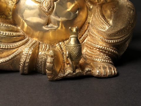 10'' Seated Lord Ganesha In Turban | Brass Statue