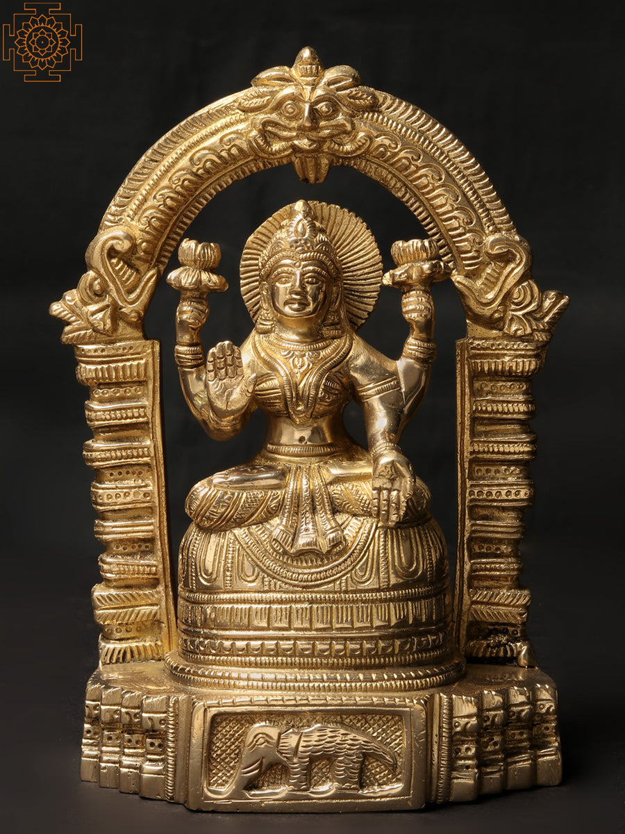 8" Handmade Goddess Lakshmi With Arch Brass Statue