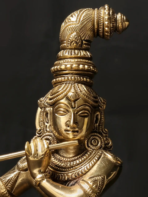 10'' Shri Krishna Playing Flute on Chowki | Brass Statue