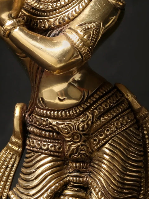 10'' Shri Krishna Playing Flute on Chowki | Brass Statue