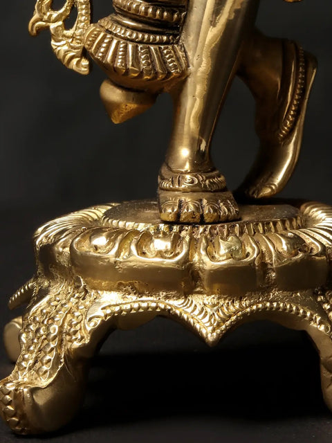 10'' Shri Krishna Playing Flute on Chowki | Brass Statue