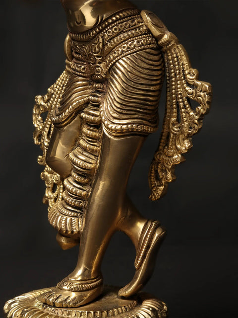 10'' Shri Krishna Playing Flute on Chowki | Brass Statue