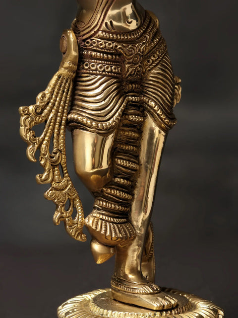 10'' Shri Krishna Playing Flute on Chowki | Brass Statue