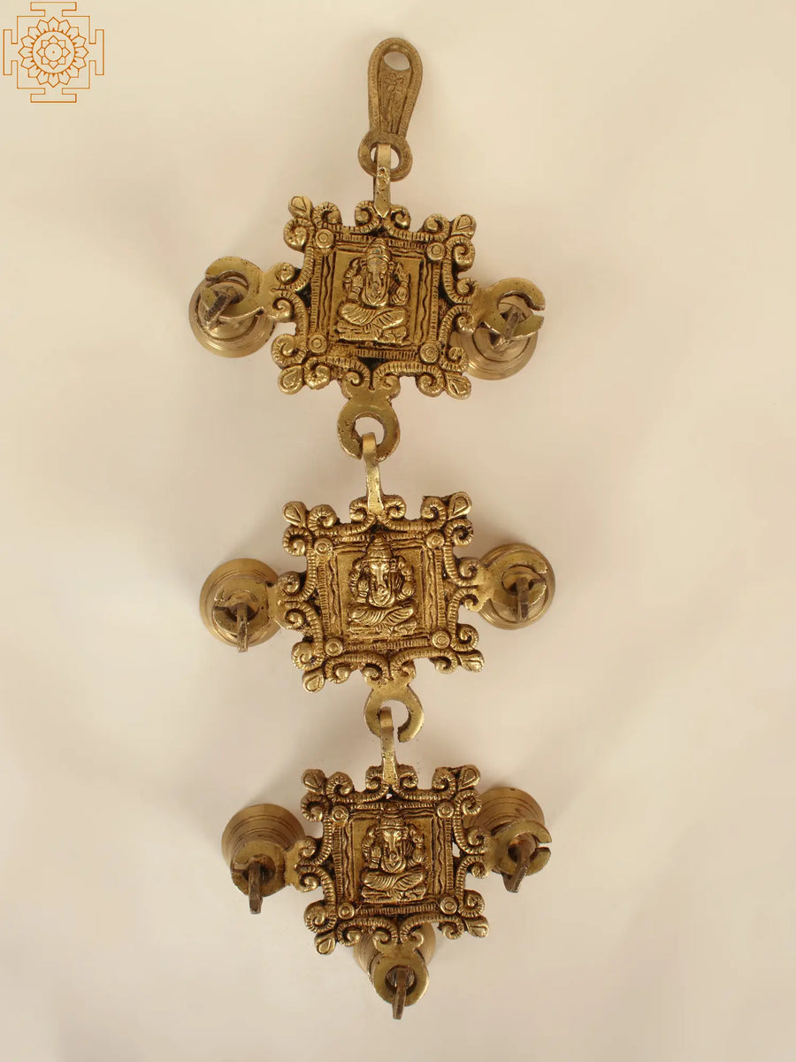 14" Lord Ganesha Brass Wall Hanging Bells Handmade