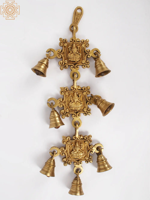 14" Devi Lakshmi Brass Wall Hanging Bells for Pooja