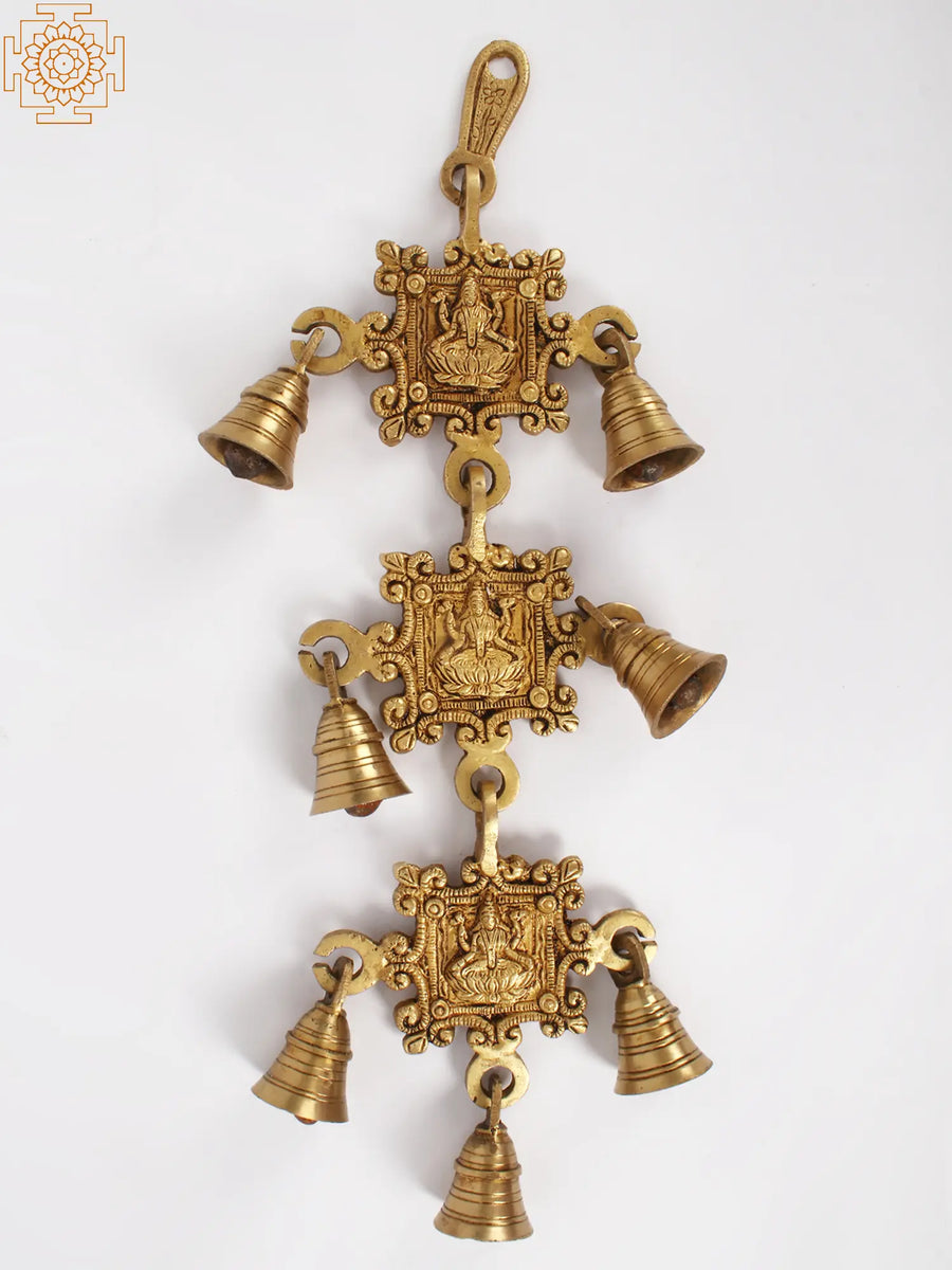 14" Devi Lakshmi Brass Wall Hanging Bells for Pooja