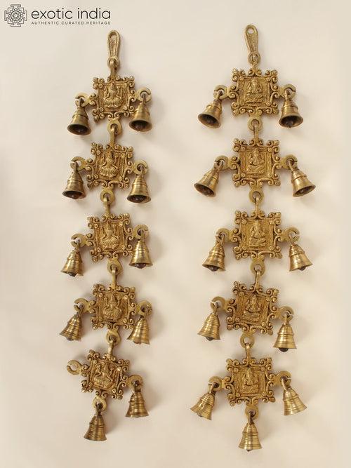 22" Brass Ganesha Lakshmi Wall Hanging Bells for Pooja