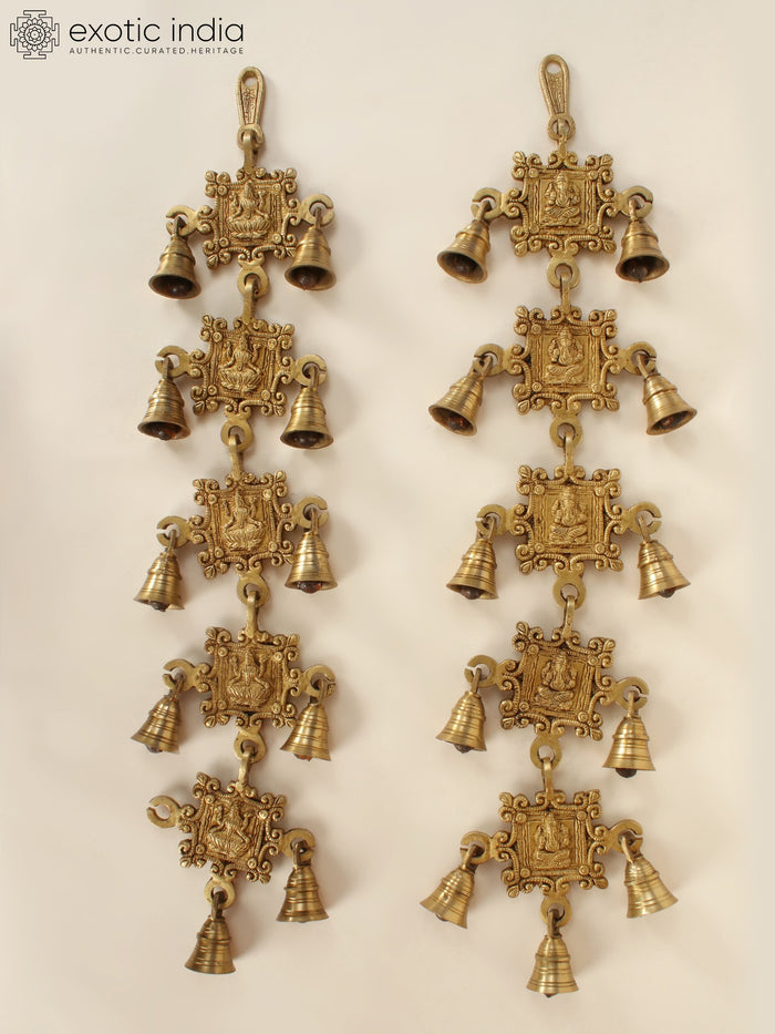22" Brass Ganesha Lakshmi Wall Hanging Bells for Pooja
