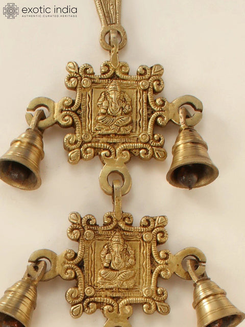 22" Ganesha - Lakshmi Wall Hanging Bells in Brass