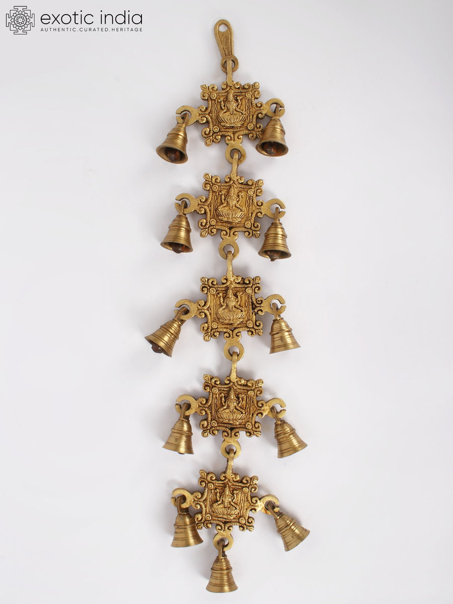 22" Goddess Lakshmi Brass Wall Hanging Bells for Pooja