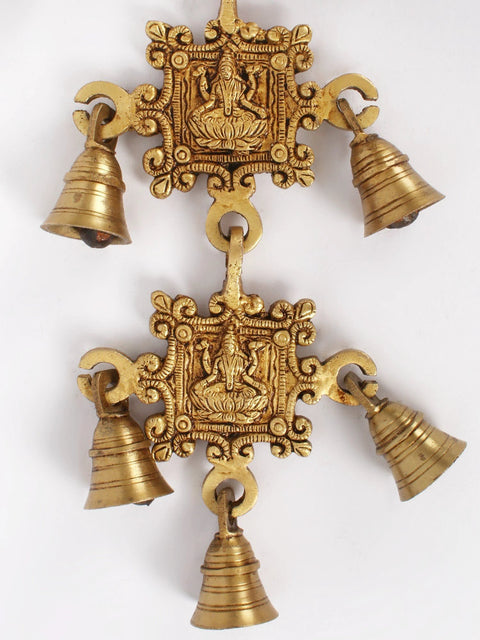 22" Goddess Lakshmi Wall Hanging Bells in Brass