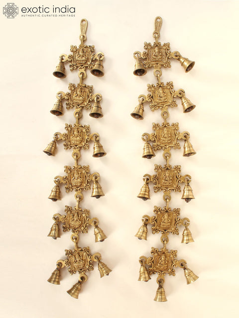 26" Brass Pair of Ganesha Lakshmi Wall Hanging Bells