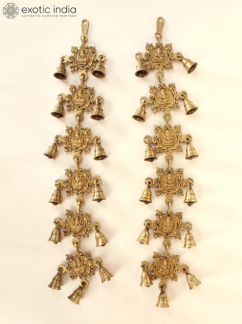 26" Brass Ganesha Lakshmi Wall Hanging Bells for Home Pooja