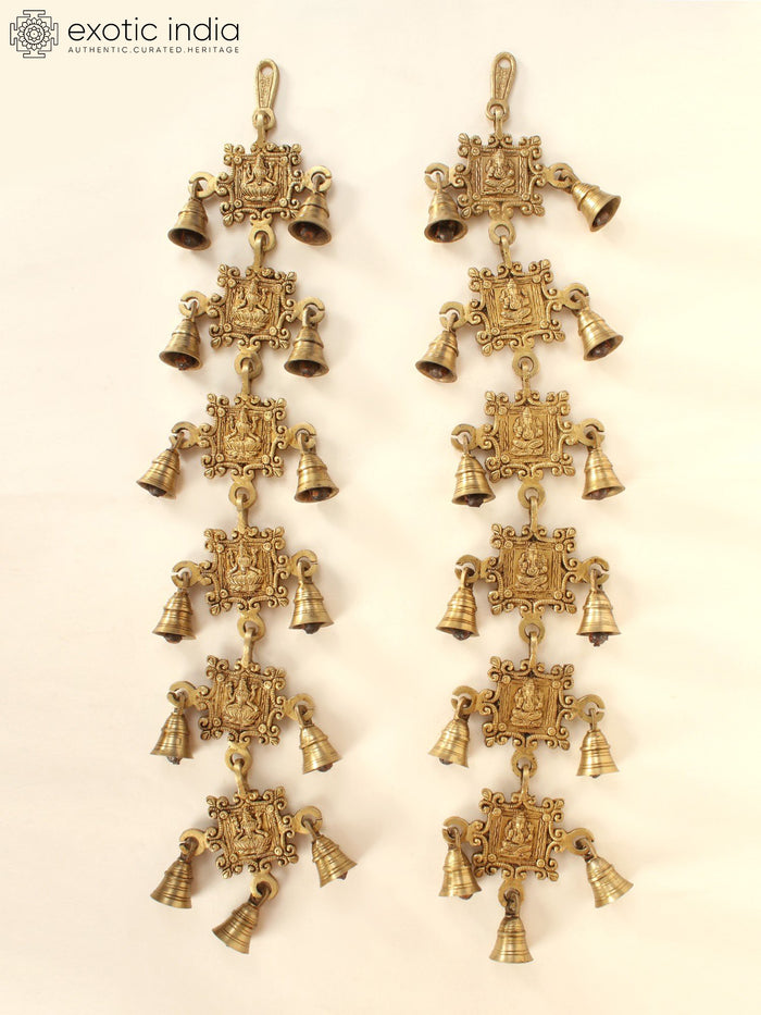 26" Brass Ganesha Lakshmi Wall Hanging Bells for Home Pooja