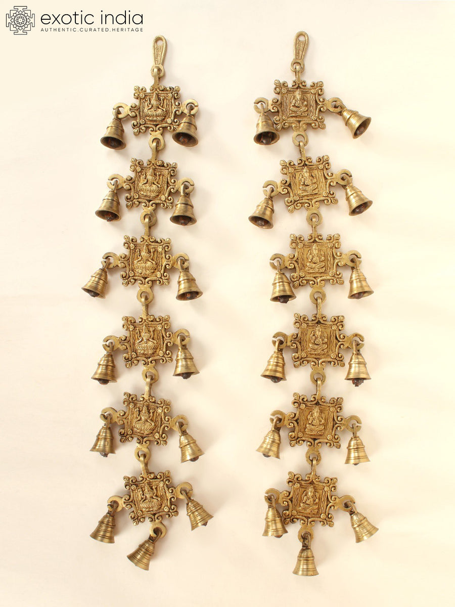 26" Brass Ganesha Lakshmi Wall Hanging Bells for Home Pooja