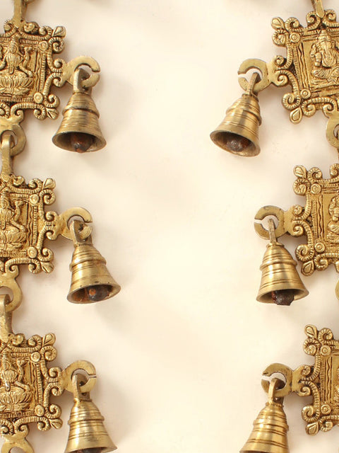 26" Brass Pair of Ganesha Lakshmi Wall Hanging Bells
