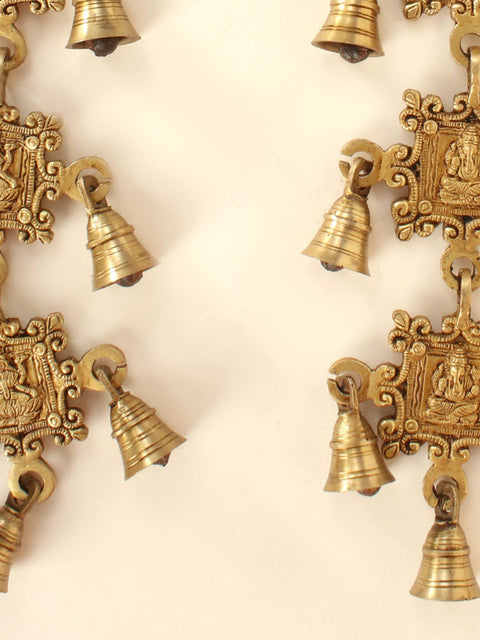 26" Brass Pair of Ganesha Lakshmi Wall Hanging Bells