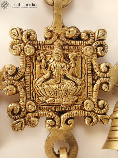 26" Brass Pair of Ganesha Lakshmi Wall Hanging Bells
