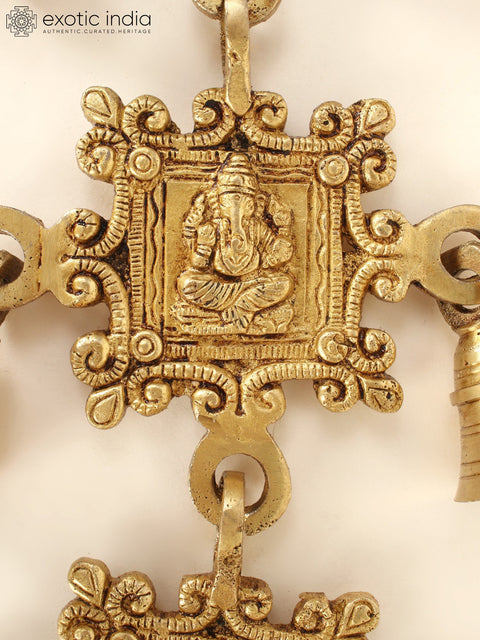 26" Brass Pair of Ganesha Lakshmi Wall Hanging Bells