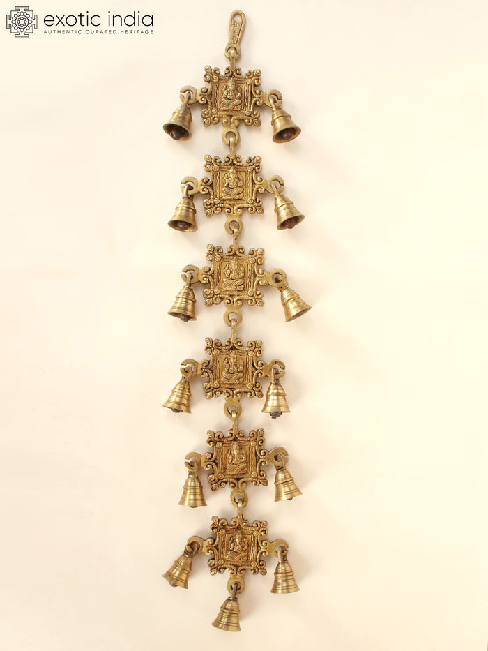 26" Brass Ganesha Wall Hanging Bells for Home Pooja