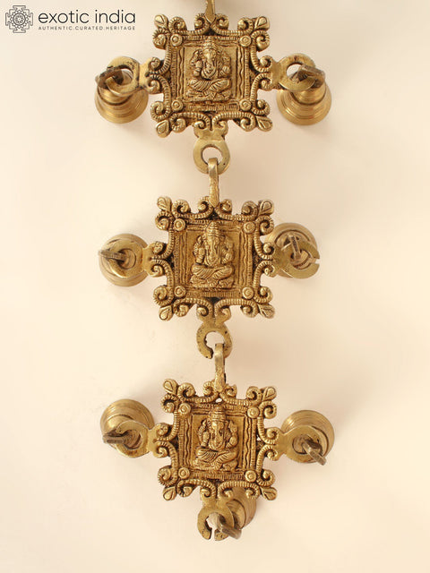 26" Brass Vighnaharta Ganesha Design Wall Hanging Bells