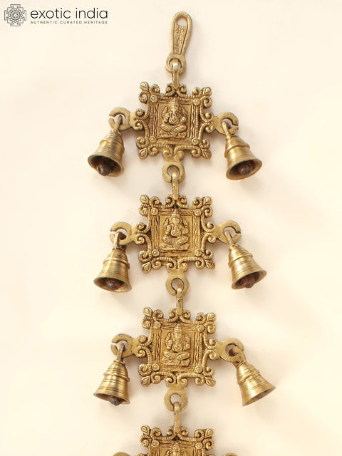 26" Brass Vighnaharta Ganesha Design Wall Hanging Bells