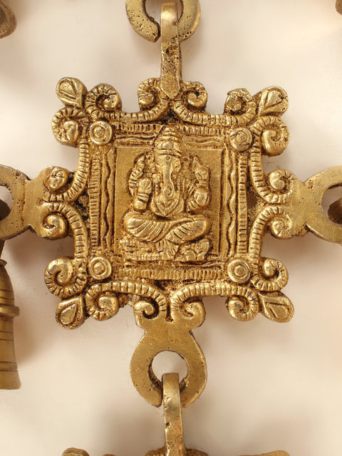 26" Brass Vighnaharta Ganesha Design Wall Hanging Bells