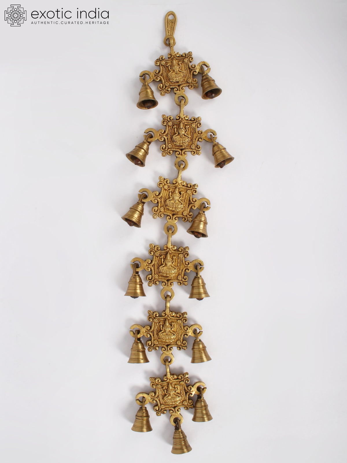 26" Brass Sitting Lakshmi Wall Hanging Bells for Home Decor